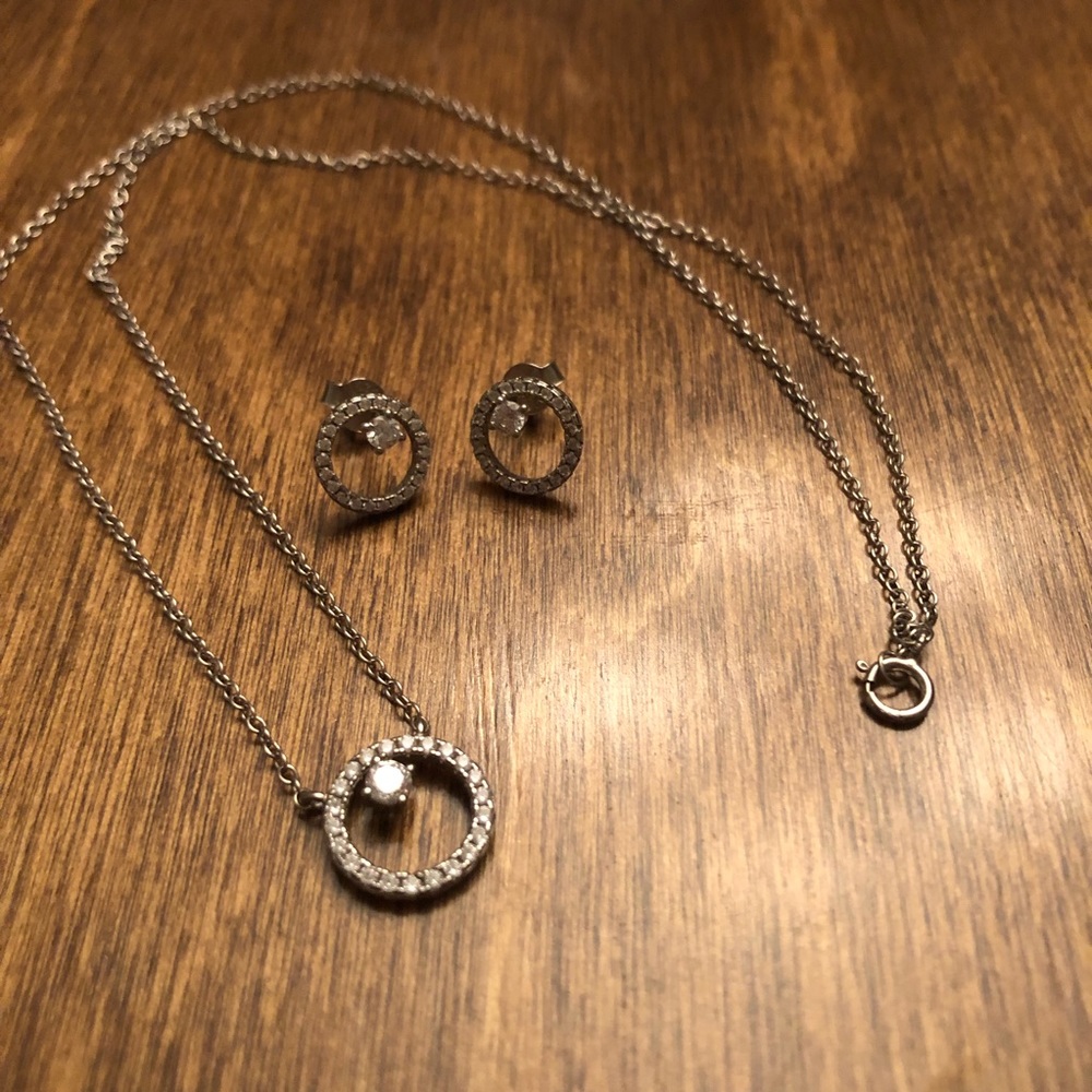 Dainty Sterling Silver CZ Set (Earrings & Necklace)